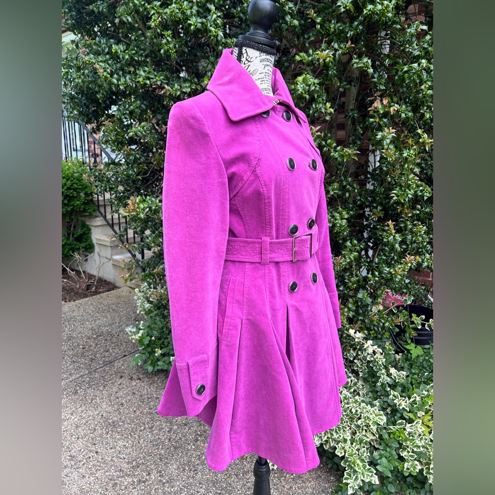Karen Millen Purple Fit &Flare Trench Coat UK12 US8 fits US 4-6 - Picture 4 of 16